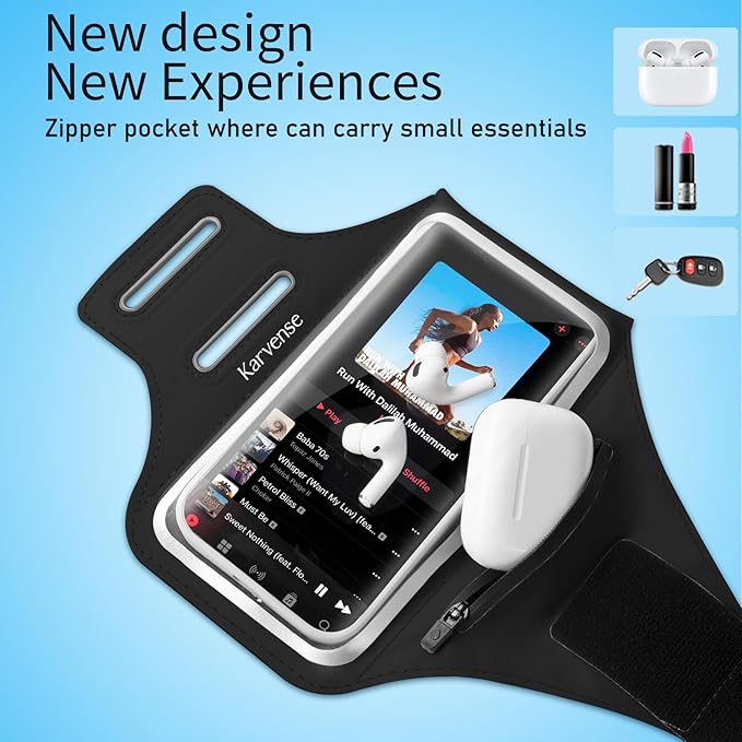 Arm Band for Phone for Running, Phone Holder for Running for iPhone & Samsung Galaxy, Cell Phone Armband Holder for Walking, Gym, Workout, w/Adjustable Strap & Zipper Pocket (Black-S)