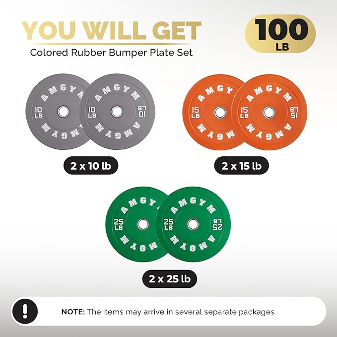 2 Inch Bumper Plates，10-500lbs，Barbell Rubber Olympic Weight Plates Set for Home Gym, Strength Training & Weight Lifting, Multiple Options Colors