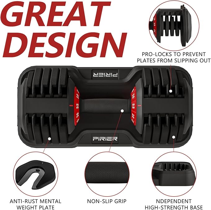 Adjustable Dumbbell Set 55LB Dumbbells Weight, 10-in-1 Weight Dumbbell with Anti-Slip Metal Handle and Bicep Supports for Comprehensive Full Body Strength Training