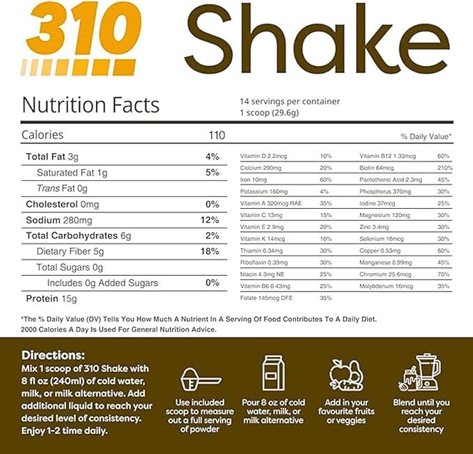 310 Nutrition All-In-One Meal Replacement Shake Powder - Plant-Based Protein Smoothie Blend w/High Fiber, Probiotics & Adaptogens - Low Carb, Vegan, Keto & Paleo Friendly - Horchata - 14 Srv