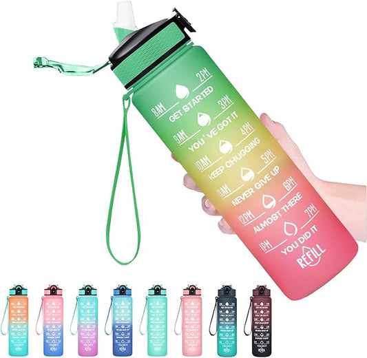 Hyeta 32 oz Water Bottles with Times to Drink and Straw, Motivational Water Bottle with Time Marker, Leakproof, Drinking Sports Water Bottle for Fitness, Gym and Outdoor