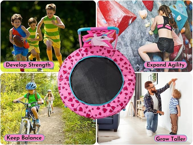 SSLine 36 inch Kids Small Baby Toddler Trampoline with No-Gap Spring Design, Mini Trampoline with Handle Bar and Safety Padded Cover, Indoor Outdoor Fun for Kids