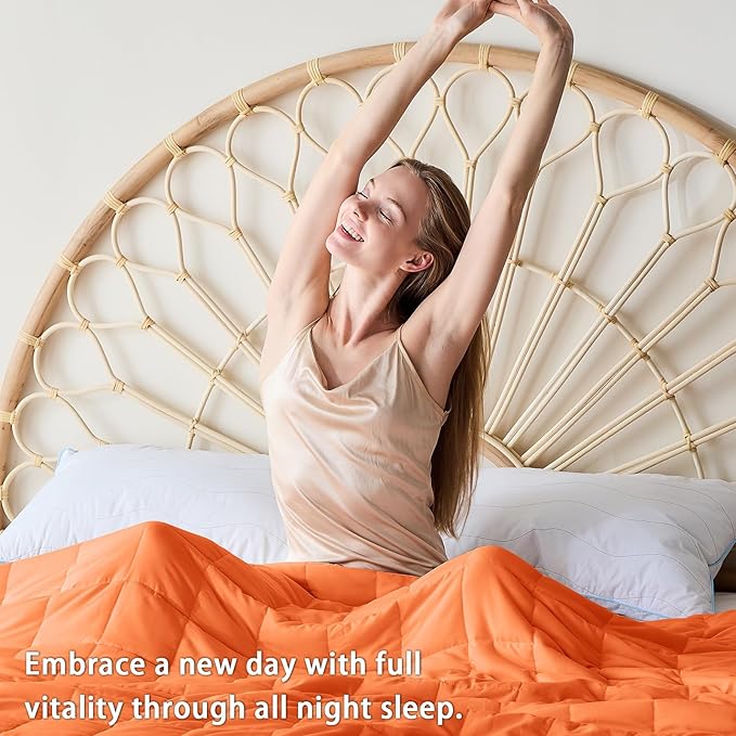yescool Weighted Blanket for Adults (25 lbs, 88” x 104”, Orange) Cooling Heavy Blanket for Sleeping Perfect for 240-260 lbs, King Size Breathable Blanket with Premium Glass Bead