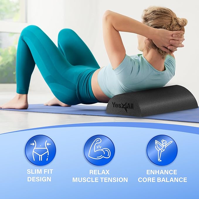 Yes4All Medium Firm Half Foam Rollers for Post-Workout Relaxation, 12/18/24/36 inch PE Foam Roll for Back Massage & Yoga Exercise