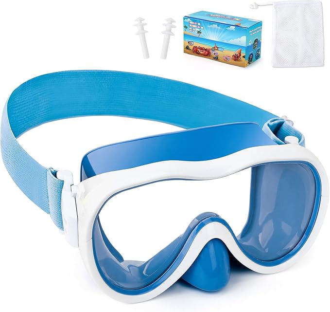 Kids Swim Goggles with Nose Cover, Anti-Leak Swim Mask with Elastic Fabric Strap, UV Protection Swimming Goggles for Kids