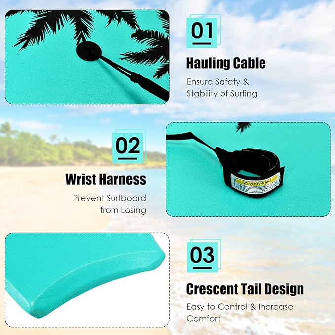 KOTEK 33/37/41 Inch Body Board with Wrist Leash, EPS Core, Dual Channel, HDPE Slick Bottom, Bodyboard for All Skill Levels & Wave Conditions