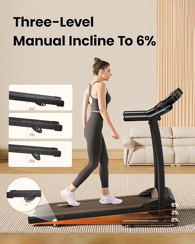Treadmills for Home, 3.0HP Quiet Brushless Foldable Treadmill with Incline, Small Space Portable Running Walking Machine, 300/240 Lbs Capacity with 12 Preset PROG, LED Display and Phone Holder