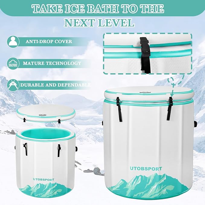 Inflatable Ice Bath Tub Cold Plunge Pod for Athletes Recovery BathTub with Lid, Water Chiller Compatible - Outdoor & Indoor, Circle L -126 Gallons/Outside Size 36"x36"x39" Mint Green