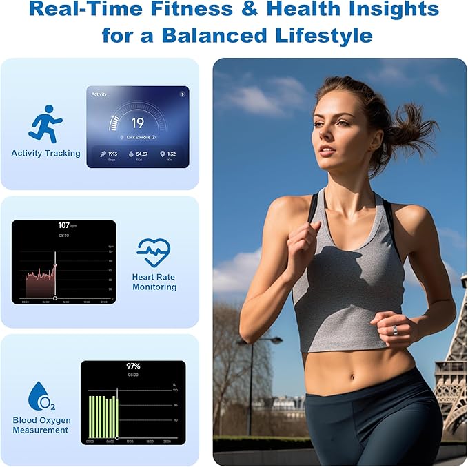 Smart Ring for Women Men - Titanium Health Fitness Tracker Ring with Heart Rate, Step Counting, Calories, Sleep & Stress Monitor for iPhone and Android, No Subscription Fee (Sliver, 9)