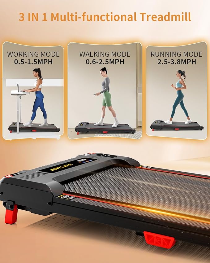 Walking Pad Treadmill, Anylife Incline Walking Pads Under Desk 330lb Capacity, 2.5HP Portable Treadmills for Home, Compact Treadmill Small Running Pad with LED Display, Remote Control