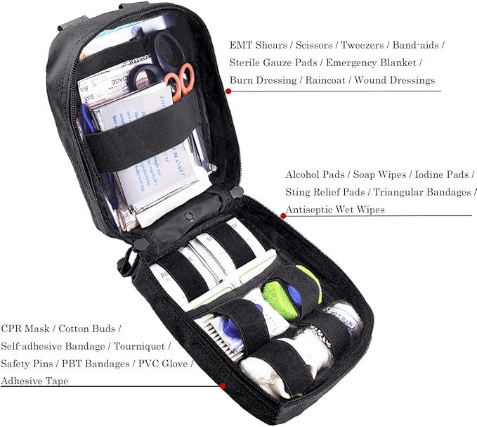 EMT Pouch MOLLE Ifak Pouch Tactical MOLLE Medical First Aid Kit Utility Pouch Carlebben (with Medical Supplies)