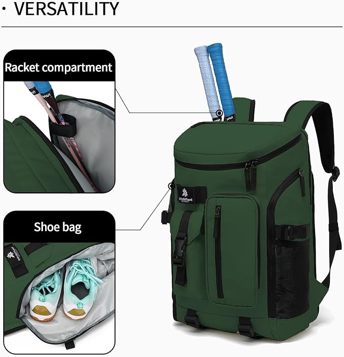 Kalesi Gym Duffle Tennis Bag Backpack 4-Way Waterproof with Shoes Compartment for travel Sport Hiking laptop (Forest green)