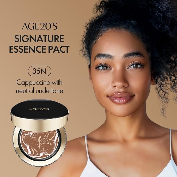 AGE20'S Signature Essence Pact SPF 50+ | Pack of 1 | 35N CAPPUCCINO | Cream Foundation, Dewy Finish, Natural Coverage | Korean Cushion Foundation