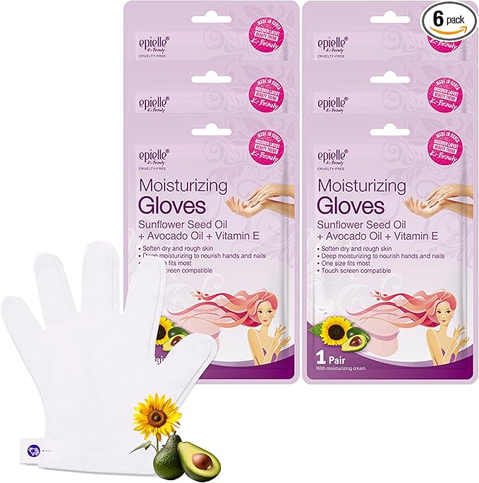 Epielle Moisturizing Hand Masks 6 Pairs, Deep Moisturizing Gloves for Dry, Cracked Hands, Relieve and Soften with Sunflower Seed Oil & Avocado Oil, Korean Skin Care, Spa Set, Self Care Gifts for Women