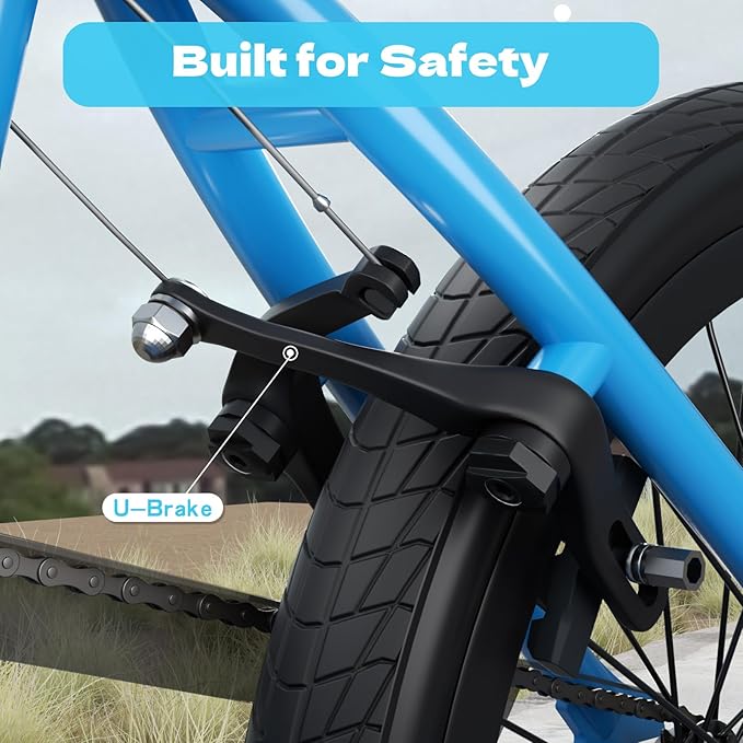 67i Boys BMX Bike 18/20 Inch Ages 8-12 Kids Bicycle with Front Rear U Brake Adjustable Seat Iron Fork 2.09" Wide Tires