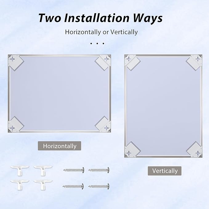 24x36 Inch Nickel Bathroom Mirror for Wall, Aluminum Frame Rectangle Rectangular Vanity Mirror, Modern Large for Bedroom, Living Room, Horizontal or Vertical