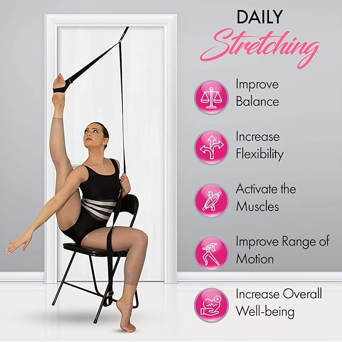 Stretching Strap With Door Anchor - Stretching Equipment to Improve Legs Flexibility - Splits Trainer For Home Ideal In Ballet, Dance, Cheerleading, Taekwondo, Yoga, Pole Dancing & Gymnastics