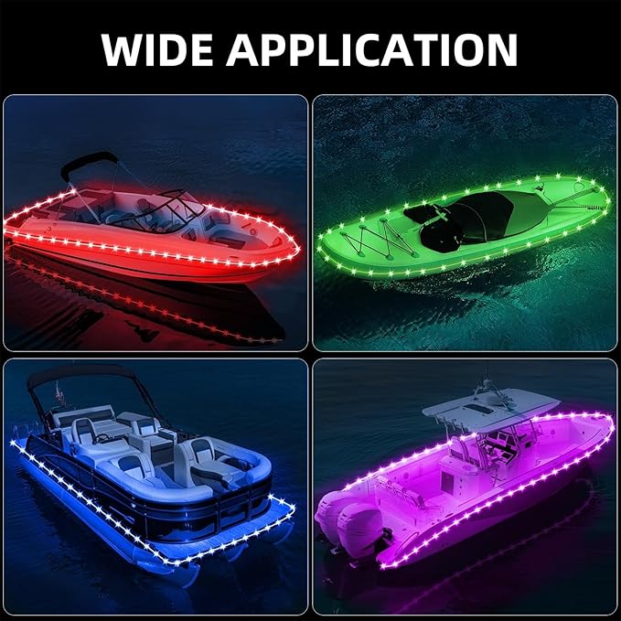 Kayak Paddle Board Lights Kit, IP68 Waterproof Dream Color SUP Glow Light with Remote, Battery Powered Kayak Lights for Night Kayaking SUP Canoes, Marine Pontoon Boats Light (26FT)