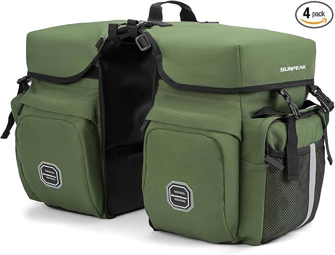 Bike Bag Accessories Panniers for Bicycle Rear Rack Bag 45L Waterproof Mountain Electric Bike Saddle Bag for Cycling Traveling Commuting Green