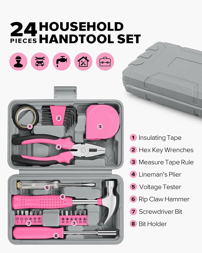 24pcs Home DIY Tool Kit for Household, Office & Garage - General Repair Small Hand Tool Set with Storage Case