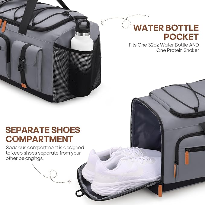 Gym Bag for Men and Women with Shoe & Laptop Compartment, 3-in-1 Sports Travel Duffel Bag Anti-Theft Weekender Carry-On Backpack for Airplane & Workout, Overnight Travel Bag,35L (Dark Grey, Medium)