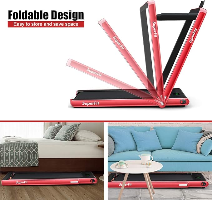 GYMAX Walking Pad, 2.25HP Foldable Treadmill with Smart App & Remote Control, Bluetooth LED Monitor, Small Spaces Compact Running Machine, Folding Portable Under Desk Treadmill for Home Office