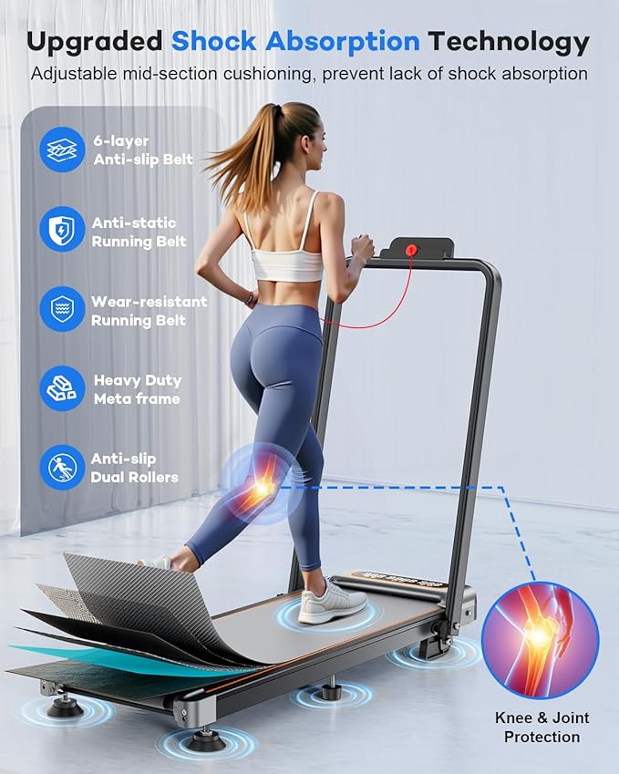 Foldable Treadmill with 10% Incline Upgrade 3.5HP Low Noise Walking Pad Treadmill with Handle Bar Rayspace 4 in 1 Portable Under Desk Treadmills for Home/Office, 350Lbs Capacity, APP & Remote Control
