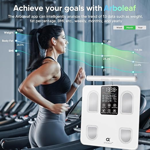 arboleaf Scale for Body Weight, Smart Scale with BMI, Body Fat, Muscle Mass, 26 Metrics Full Body Composition Analyzer, 8-Electrode High Precision Digital Bathroom Scale, Bluetooth Sync