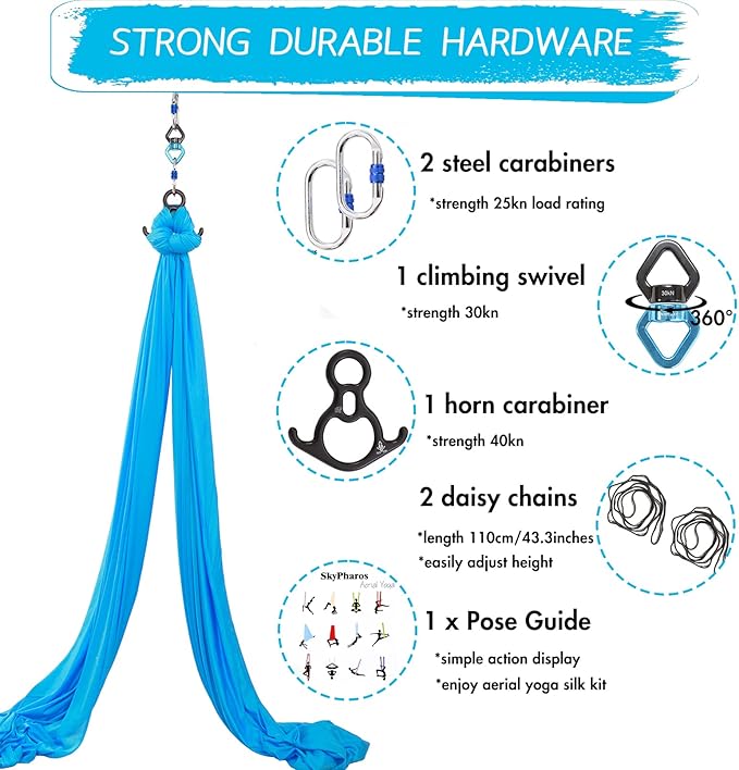 Aerial Silks Yoga Swing Set - 9/11 Yards Aerial Yoga Hammock Kit Anti-Gravity Flying for Fitness, Low/Non Stretch Nylon Tricot Fabric Hardware Included for Dance