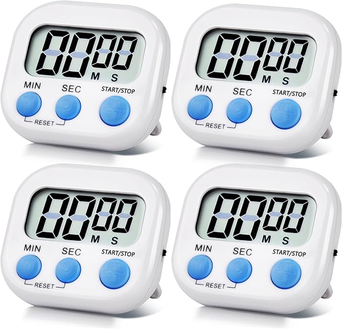 4 Pack White Digital Kitchen Timer Magnetic Digital Timer with Big Display Loud Ring Cooking Timers for Cooking, Game, Gym, Break Time, Classroom (4, White)