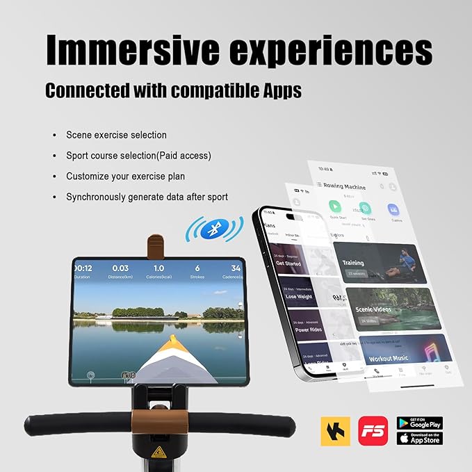 3 in 1 Rowing Machine, Dual Slide Rail 6-Level Adjustable Height with Max 350lb Weight Capacity, Home Fitness Rower for Full Body Workout, App Compatible