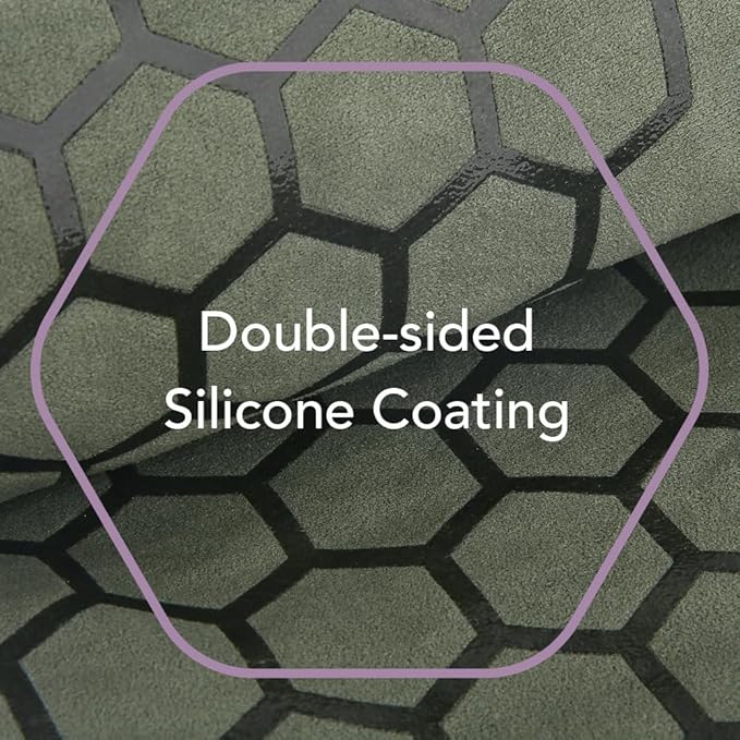 Clever Yoga Non-Slip Hot Yoga Towel – Non-Slip Grip for Hot Yoga, Sweat Absorbent, Honeycomb Silicone Grip, Stays Flat – Ideal for Pilates, Travel, Washable & Lightweight - Olive