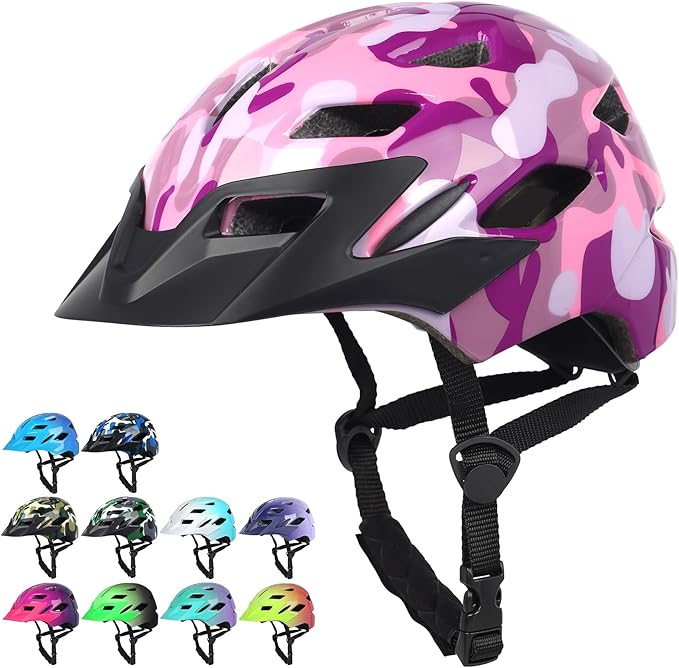 Kids Bike Helmet,Bavilk Kids Boys Girls Bike Helmets with LED Light Detachable Visor Children Youth Teen Multi-Sport for Skating Cycling Scooter Skateboard Adjustable & Lightweight 19.7"-22.4"