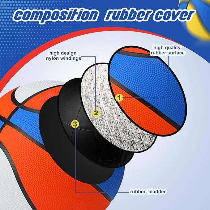 Jerify 12 Pcs 29.5" Official Size 7 Basketballs Bulk Rubber Standard Basketballs with Pump Indoor Outdoor for Training Play