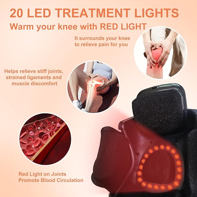 Knee Massager, Cordless Massager with Heat and Compression LED Screen Wearable Infrared Vibration Rechargeable Electronic Massage for Joint Pain Injury Swelling Stiffness, 1.0 Count