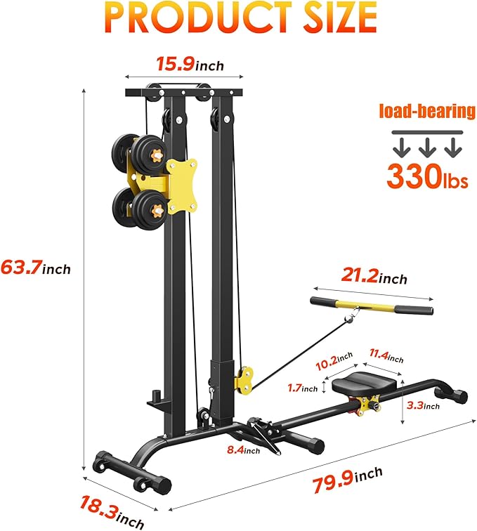 SogesHome LAT Pull Down Machine Low Row Cable Multifunctional Foldable Fitness Exercise Machine Full-Body Workout Strength Training Bar Machine