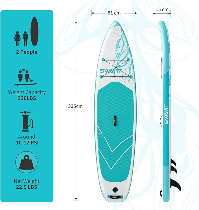 Inflatable Stand Up Paddle Board – Durable SUP for Adults & Youth,33" Wide Blow Up Paddle Board with Paddle, Pump, Backpack,Leash – All Around Stable for All Skill Levels, Carries up to 450 lbs