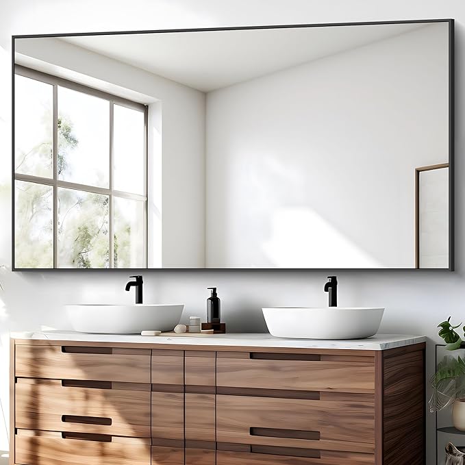 Bathroom Mirror,30x60 inch Large Wall Mirror for Bathroom Wall Mounted Black Rectangle Corner Mirrors,Black Bathroom Mirror for Living Room,Farmhouse,Bedroom Entryway,Horizontal/Vertical