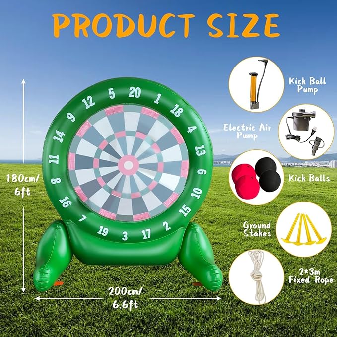 6Ft Tall Giant Kick Darts Games Inflatable Giant Kick Darts Games,Jumbo Outdoor Soccer Green Target Dartboard with Soccer Balls and Air Pump for Sports