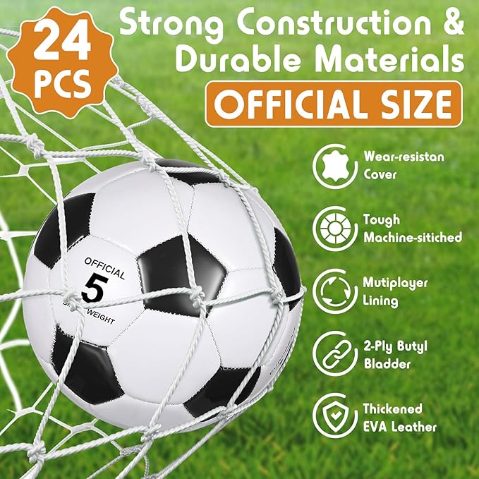Sotiff 24 Pcs Size 5/4 Soccer Ball Bulk with 24 Pump Deflated Soccer Balls for Kids Teen Football Bulk for Game Training School Team Sports Adults Player Practice Outdoor
