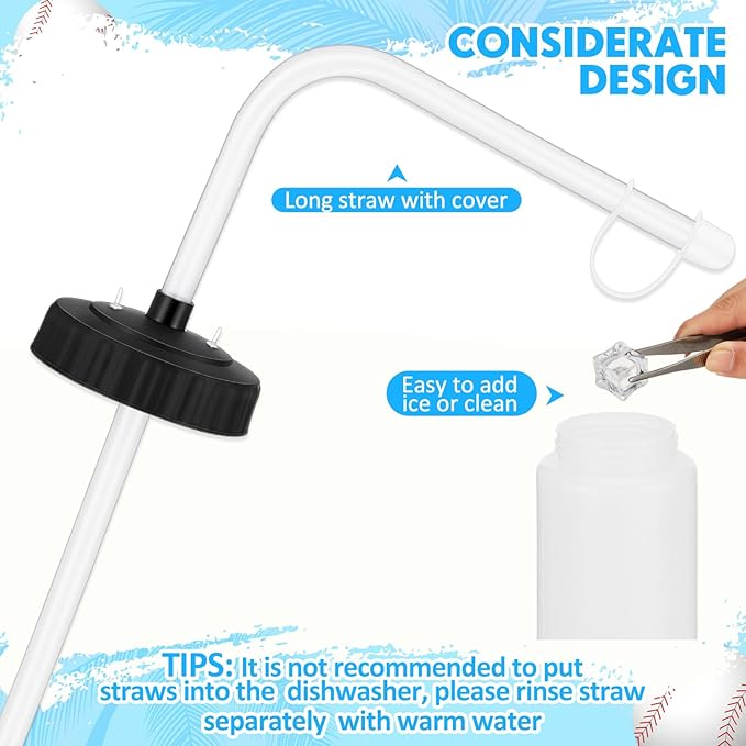 Domensi 4 Pack 1 Liter Sports Water Bottle W/long Straw Hockey Lacrosse Water Bottle with Straw Bpa Free Squeeze Plastic Use Sport Helmet in Football Baseball Gym(Translucent,Classic)