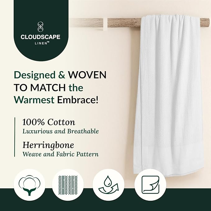 Herringbone Cotton Twin Blanket for Couch, Bed,Sofa, Home Decor, Soft, Lightweight, All-Season Bed Blanket, 68 x92, White