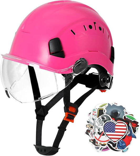 Aolamegs Pink Hard Hats for Women OSHA Approved - ANSI Z89.1 Construction Safety Hard Hat with Clear Visor, Adjustable Vented Cascos De Construccion Work Hardhats, 6 Point Ratcheting Hardhat