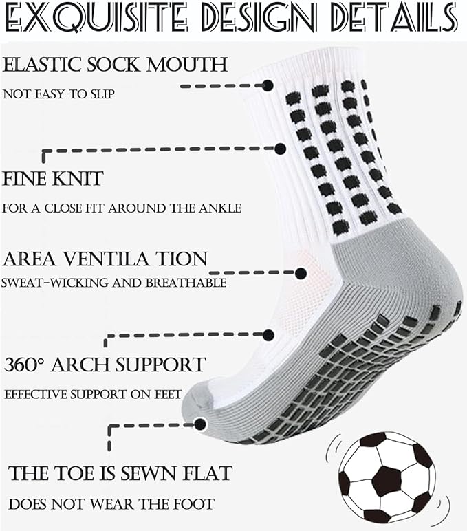 KMOLY 1 Set Soccer Grip Socks,Shin Guard Sleeves for Football Basketball for Men and Women Black/White One Size