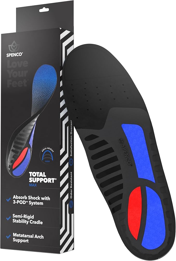 Spenco Total Support Max Shoe Insoles - Orthotic Metatarsal Arch Support Inserts - Absorbs Shock, Reduces Over-Pronation, Conforms to Foot Contours, Deep Heel Cupping Women's 5-6.5