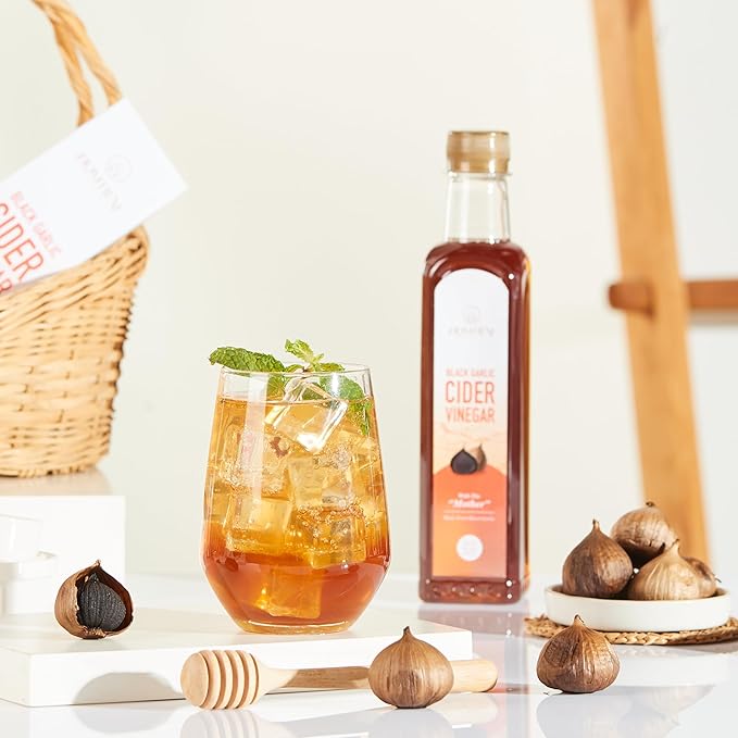 Homtiem Black Garlic Cider Vinegar – Naturally Fermented Vinegar Made with Black Garlic and Cider Vinegar, Gluten Free, Rich in Health Benefits, Ideal for Salad Dressings, Sauces, Drinks, and Healthy Recipes (350ml)