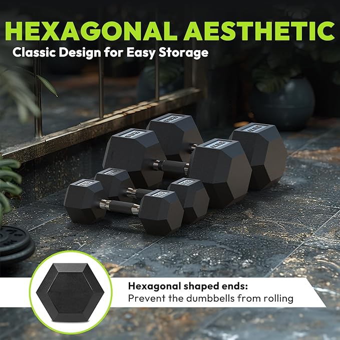 Hex Dumbbell Set, 30-480 lb Set Rubber Encased Exercise & Fitness Dumbbells, Weights Dumbbells Set, Hand Weight for Strength Training