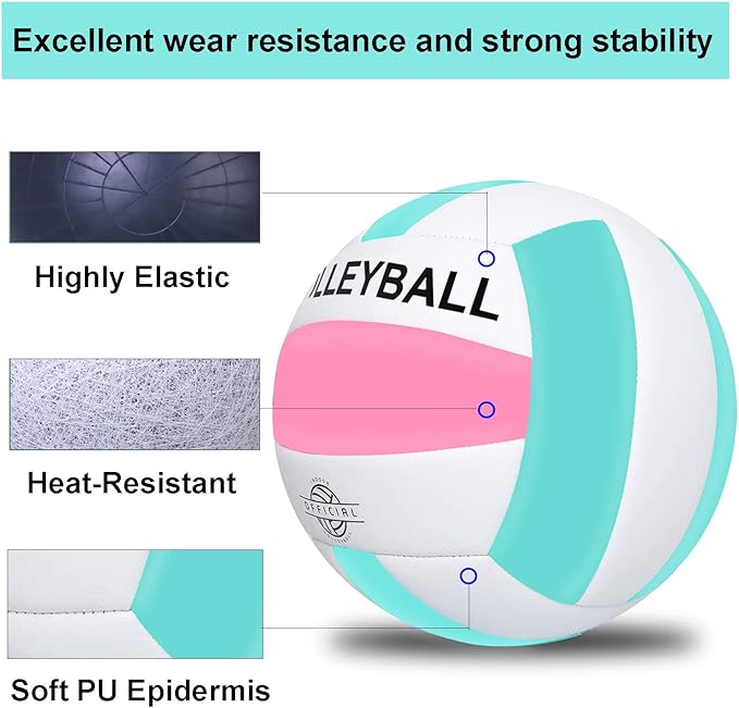 EVZOM Super Soft Volleyball Beach Volleyball Official Size 5 for Outdoor/Indoor/Pool/Gym/Training Premium Volleyballs Equipment Durability Stability Sports Ball