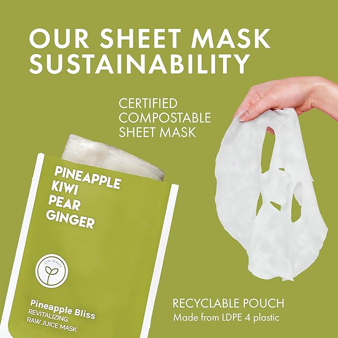 ESW Beauty Pineapple Bliss - Revitalizing Raw Juice Face Mask - Revitalizing with Pineapple, Kiwi, Ginger & Pear for Dull, Uneven Skin - Enhances Radiance & Smoothness