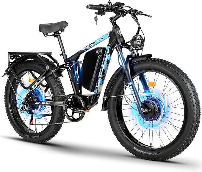 60V 26Ah Electric Bike for Adults 5000W, 60V Battery Ebike, 26"X4"Fat Tire Long Range Mountain Bike Full Suspension, Hydraulic Brake Electric Bicycle